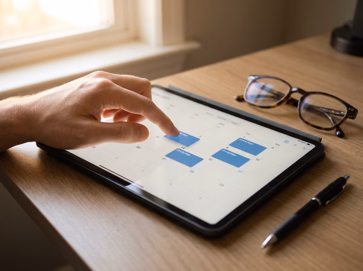 Uma pessoa marcando um compromisso na agenda em um tablet