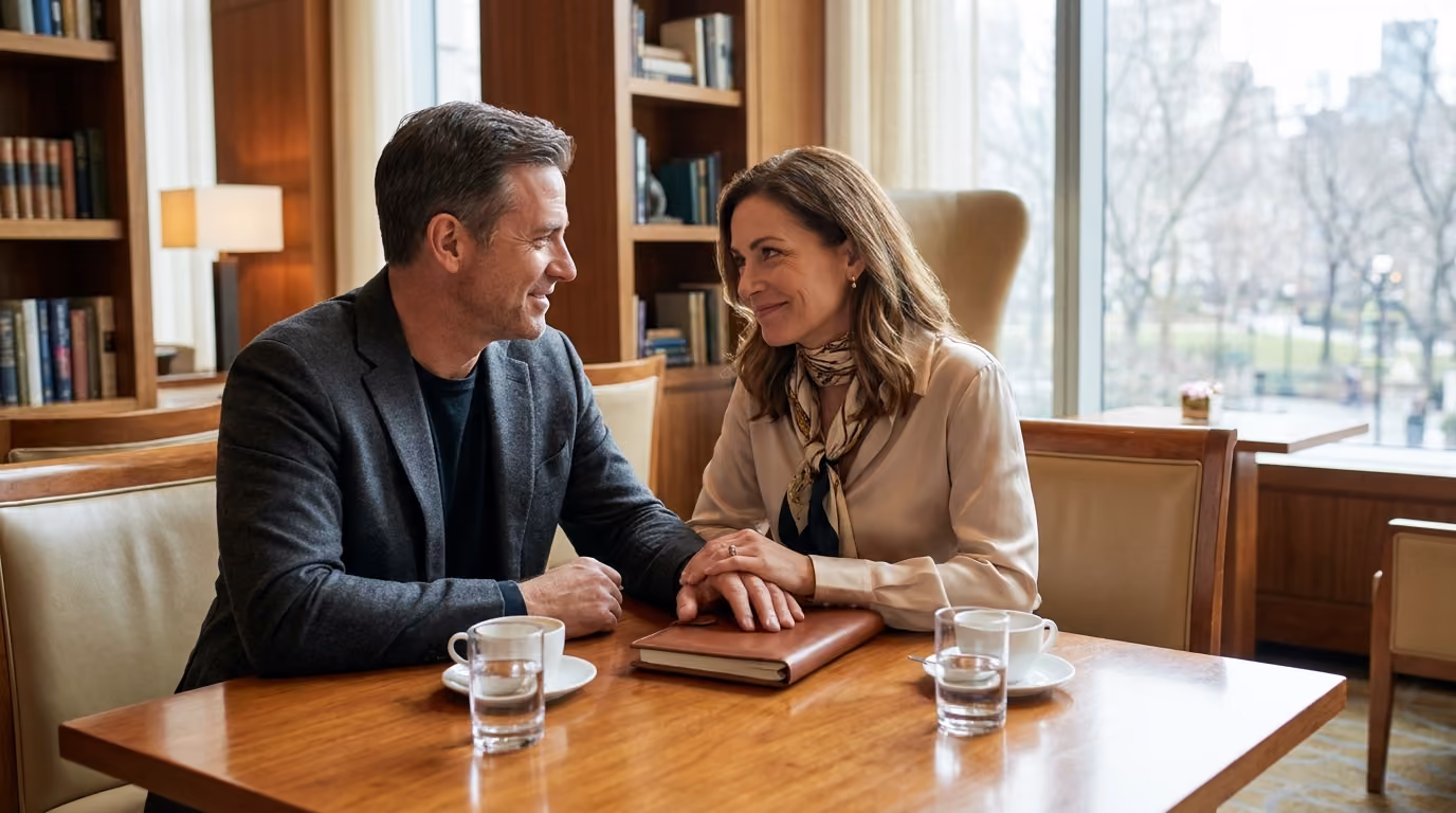 Casal em uma reunião de planejamento